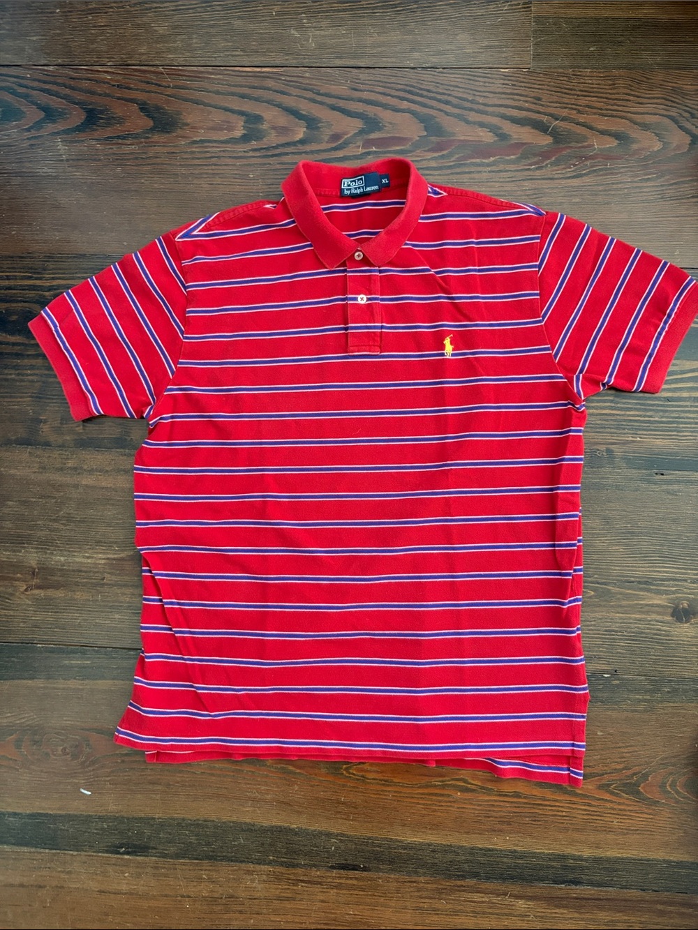 Ralph Lauren Red Striped Polo with Yellow Logo